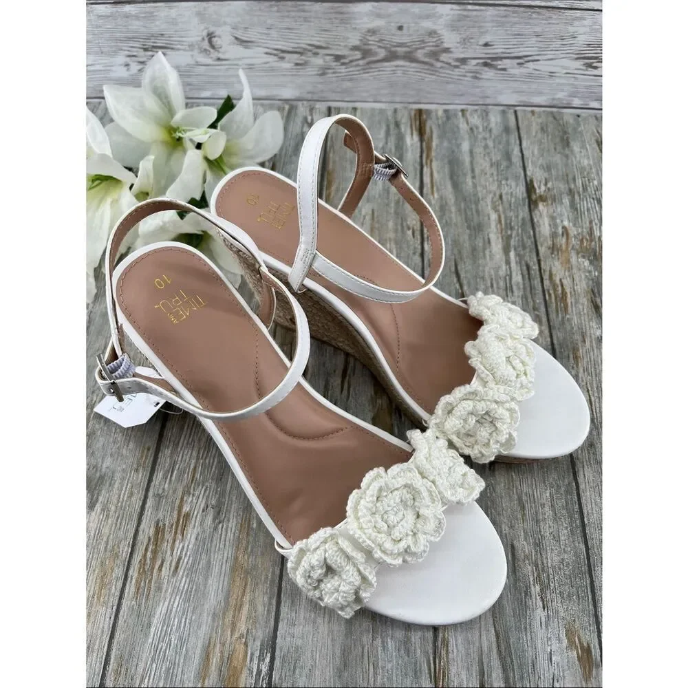 Women's Macrame Flower Espadrille Wedge Sandals Shoes Size 10